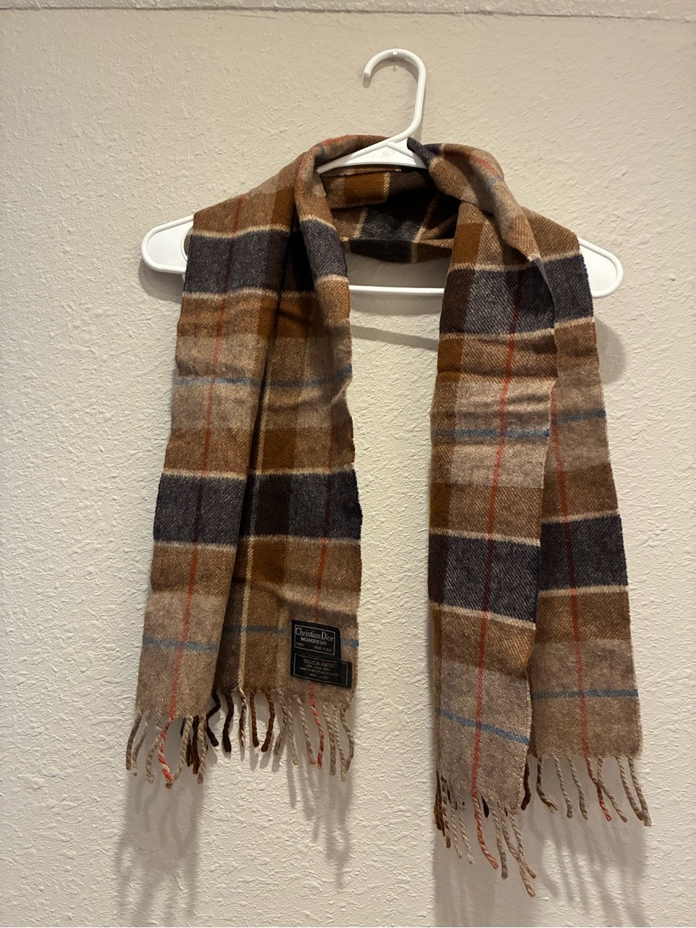 Vintage Christian Dior Monsieur plaid scarf 100% cashmere Western Germany